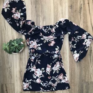 Floral Off the Shoulder Dress with Bell Sleeves